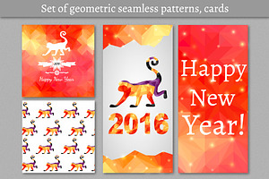 New Year seamless patterns, cards