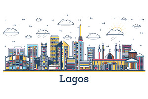 Outline Lagos Nigeria City Skyline.