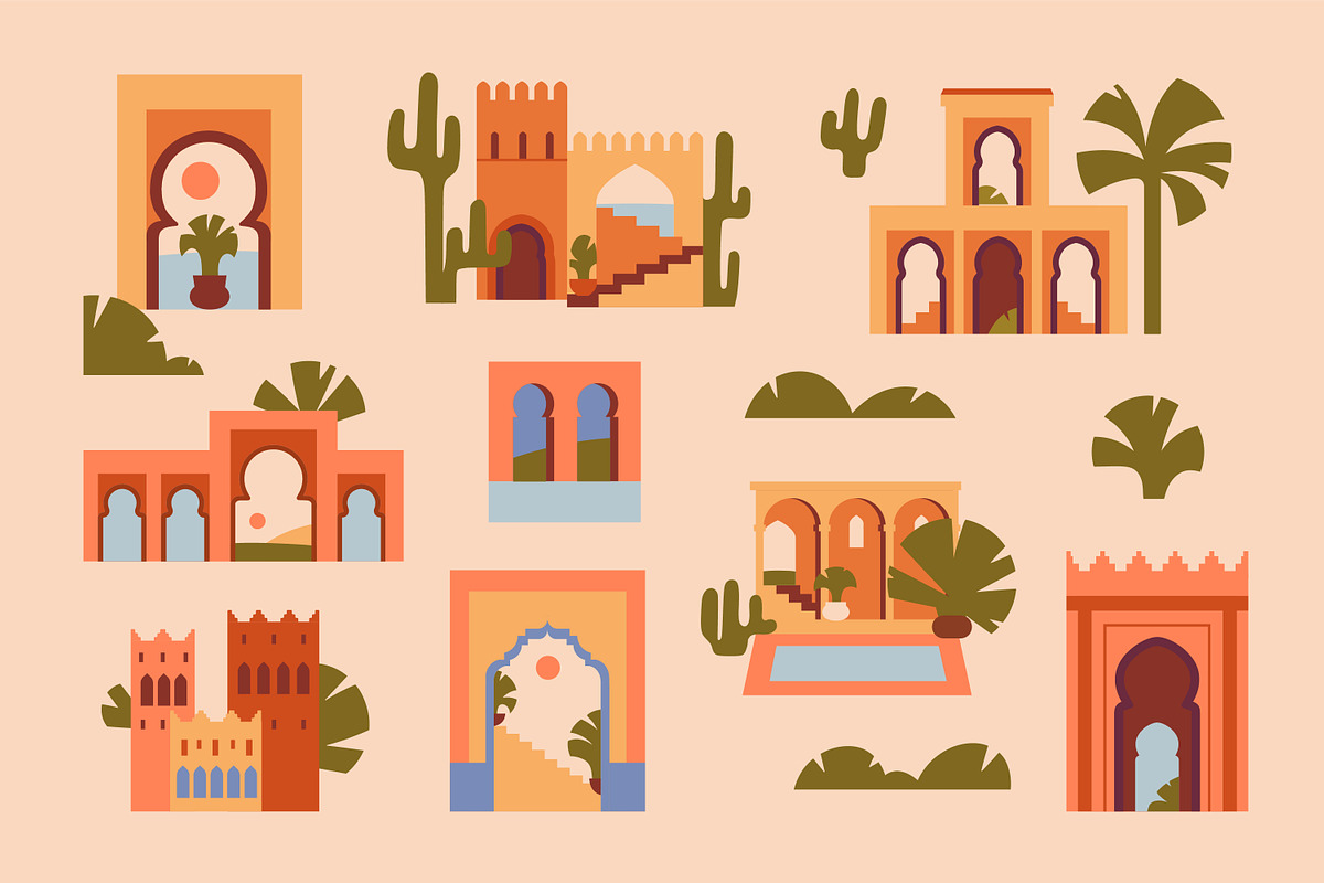 Morocco architecture set, background, a Decorative Illustration by Good Studio (Photo 2 of 19)