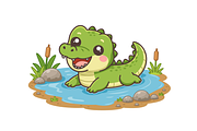 Crocodile in a Pond Cartoon, an Animal Illustration by Artpon Illustration (Thumbnail 1 of 3)