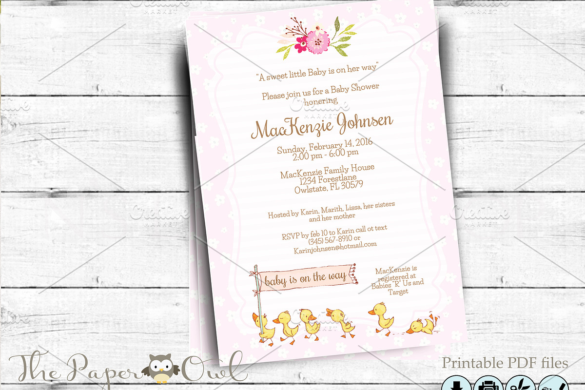 Duck Baby Shower invitation, an Invitation Template by ThePaperOwl (Photo 3 of 3)