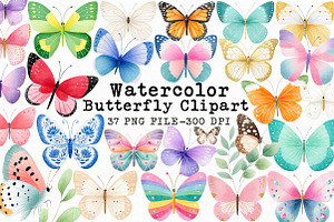 Watercolor Butterfly Clipart, an Illustration by Libby Wishes