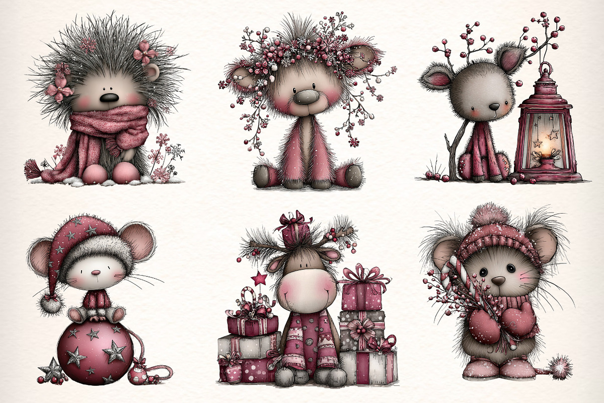 Whimsical Christmas Fluffy Animals, an Illustration by Dream Creation (Photo 3 of 7)