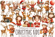 Christmas Kids Watercolor Clipart, an Illustration by OK Design (Thumbnail 1 of 5)