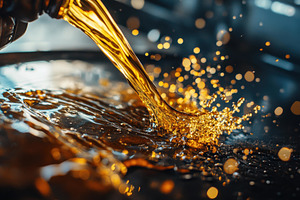 Golden liquid pours into a dark surf, a Photo by Tanuart