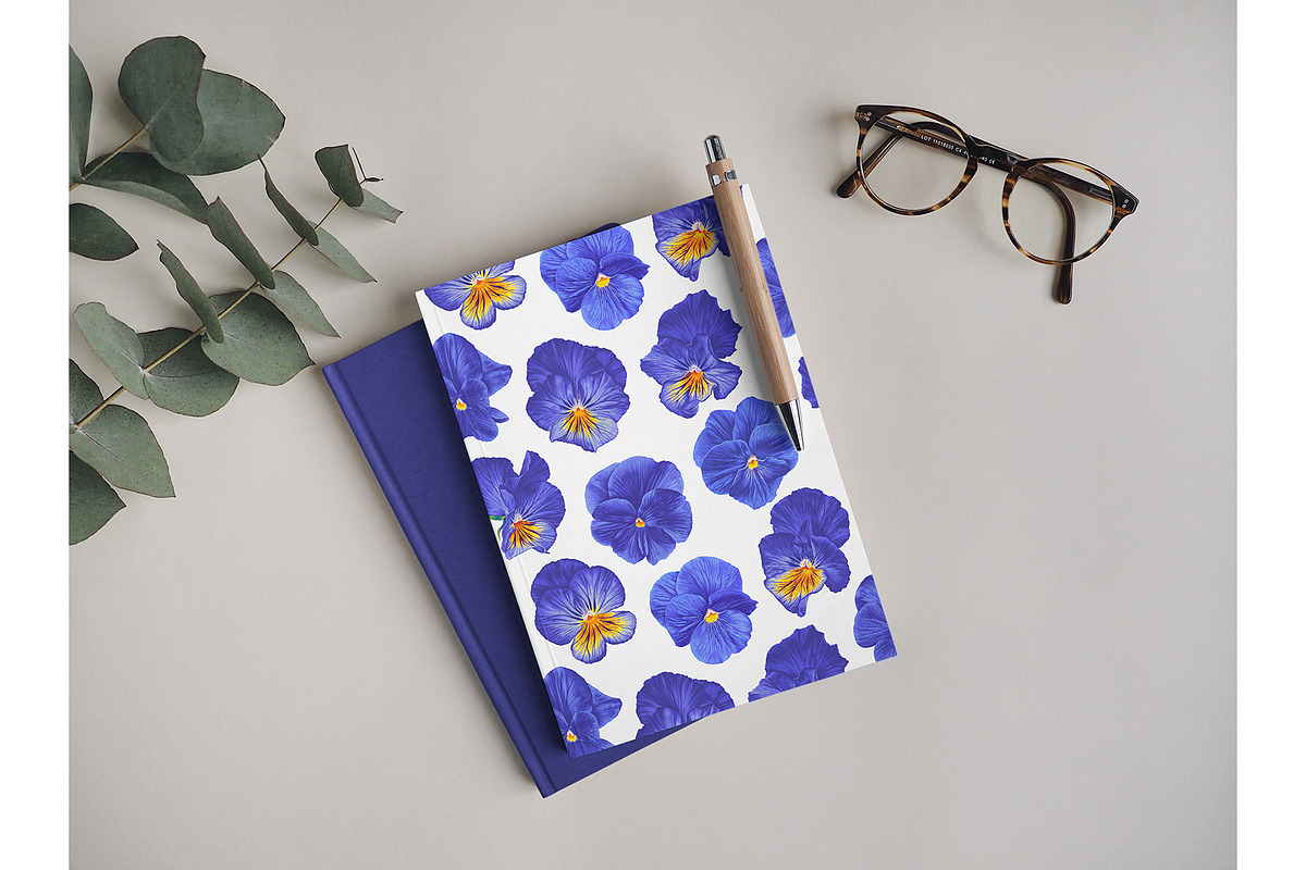 Blue Pansies Seamless Pattern, a Pattern Graphic by MarynaPetrovska (Photo 6 of 11)