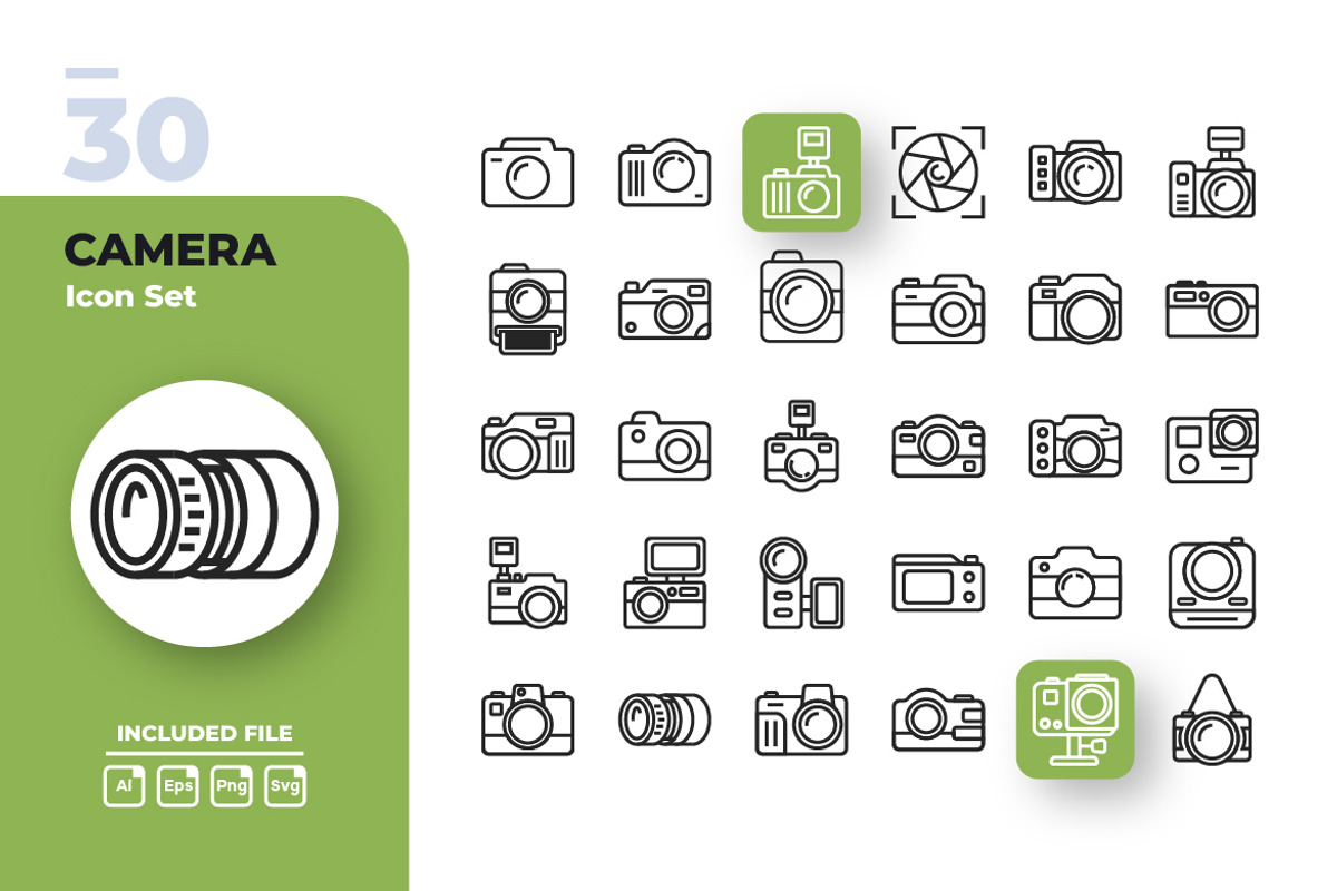Camera Outline Icons Set, an Outline Icon by yuanesei