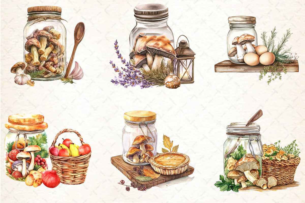 Mushrooms Jar Clipart, an Illustration by DreamCafeArt (Photo 2 of 5)