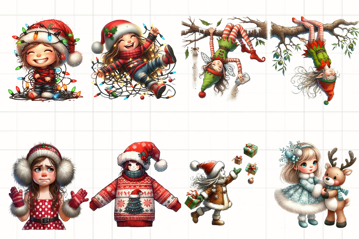 Cute Holiday Girls–Funny Christmas, an Illustration by CrexoraLab (Photo 2 of 5)