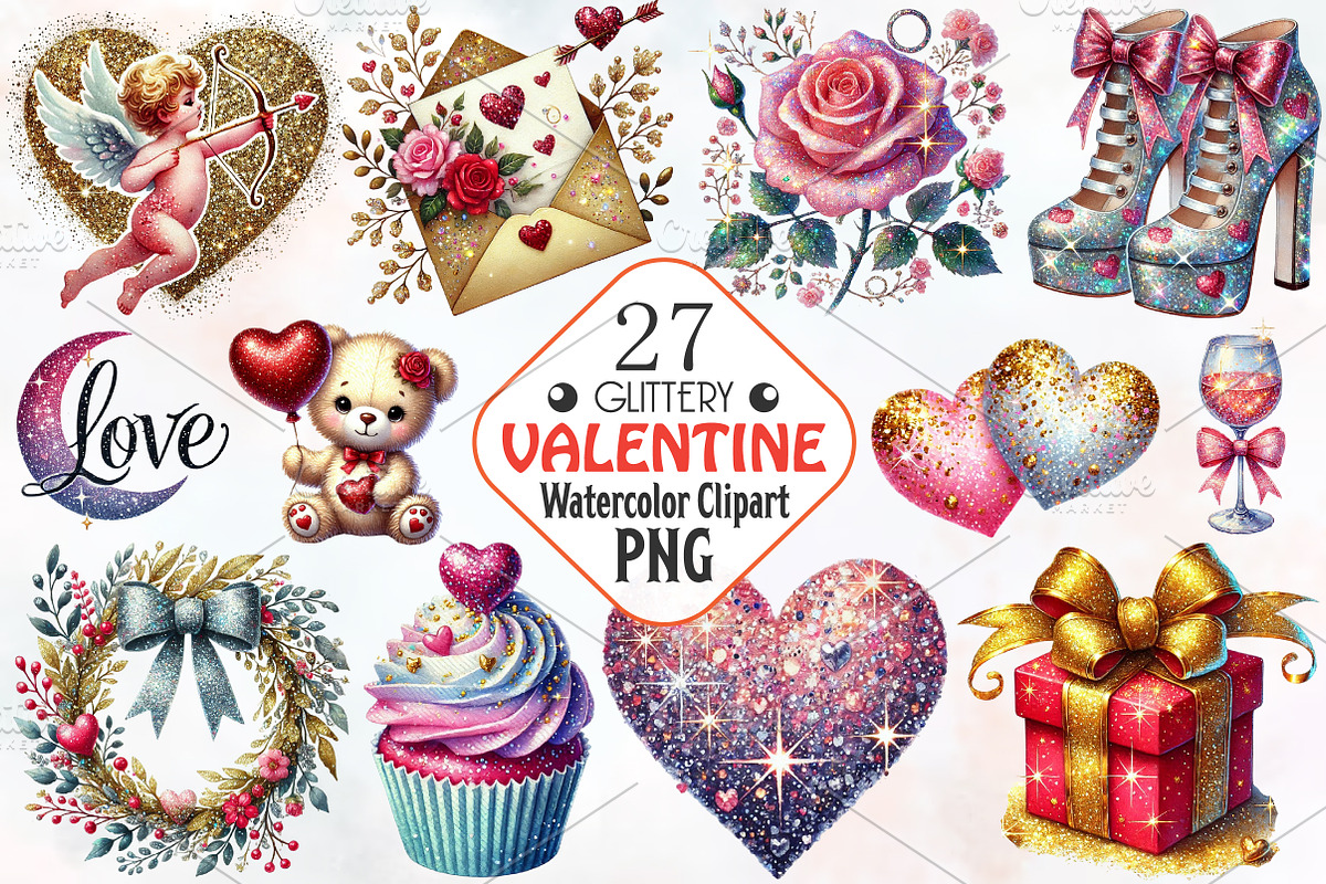 Glittery valentine clipart sublimati, an Illustration by RobertsArt (Photo 1 of 7)