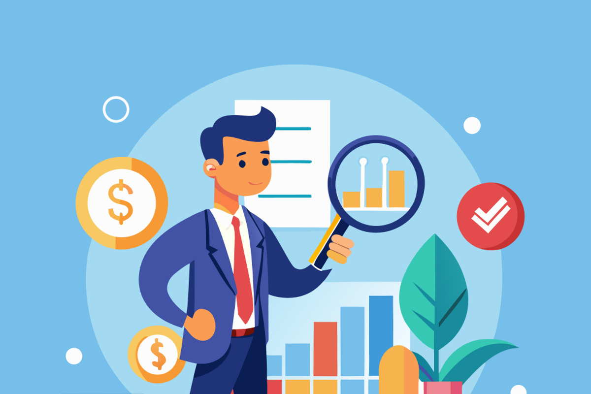 Businessman analyzing financial, a Person Illustration by SouravDesign (Photo 1 of 3)