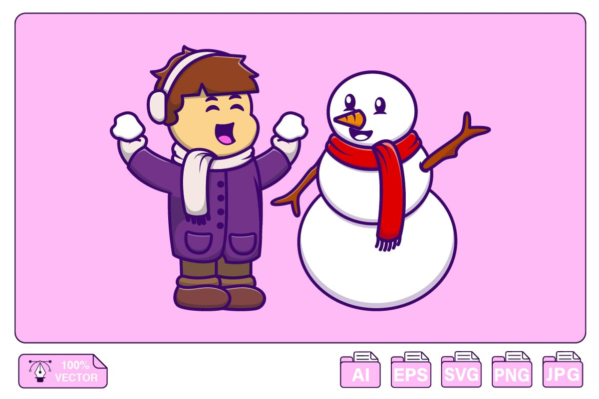 Cute Winter Boy With Snowman, a Person Illustration by Artstorystudio (Photo 1 of 3)