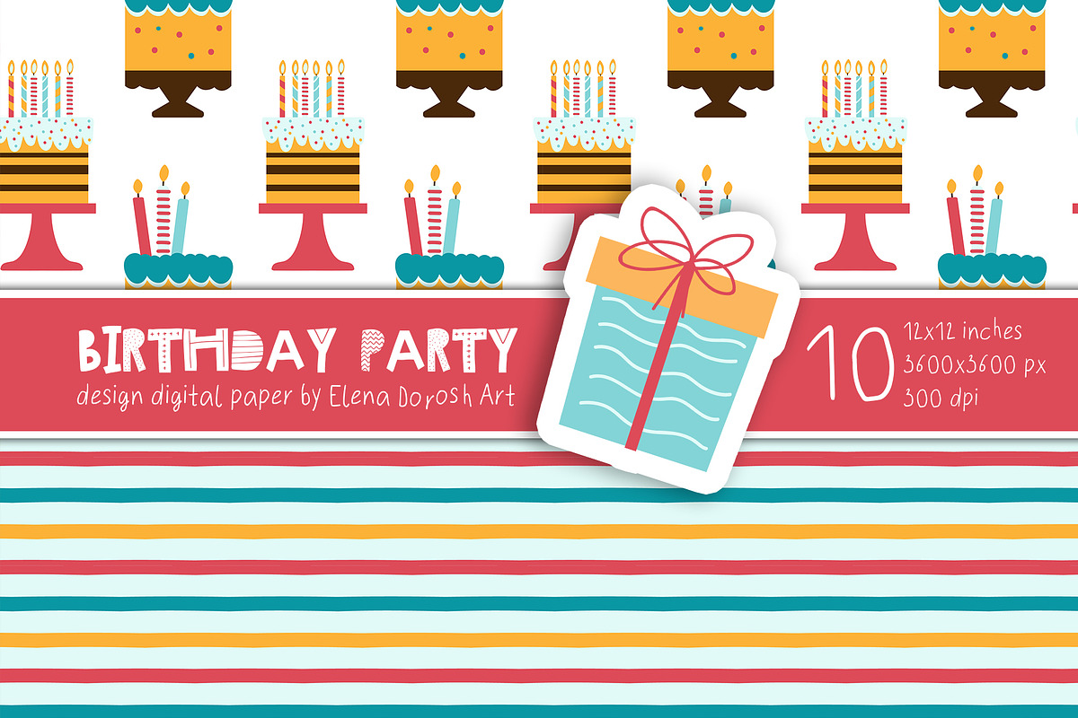 Birthday Party Cartoon Digital Paper, a Pattern Graphic by Elena Dorosh (Photo 4 of 6)