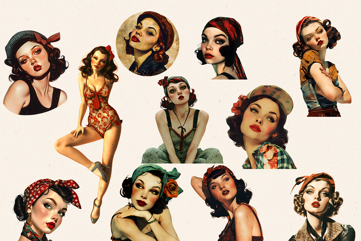 POSING PIN UP GIRLS CLIPART PACK, a Person Illustration by Daring Digies (Photo 3 of 8)