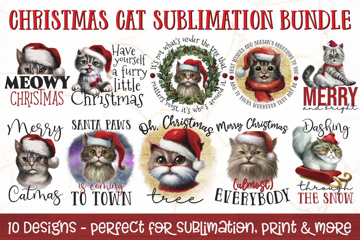 Christmas Cat Sublimation Bundle, an Animal Illustration by RossiGalleria (Photo 1 of 11)
