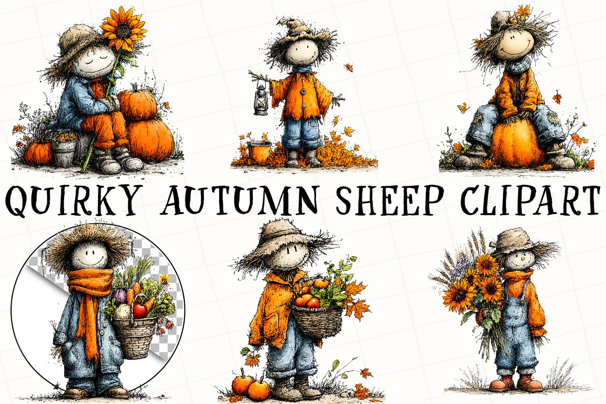 Quirky Scarecrow PNG Clipart, a Seasonal Illustration by OK Design (Photo 2 of 6)