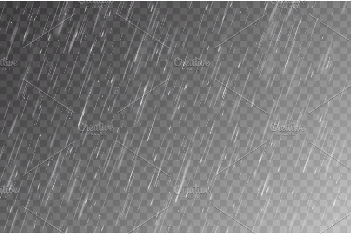 Rain effect, realistic falling rain, an Illustration by Vector Tradition