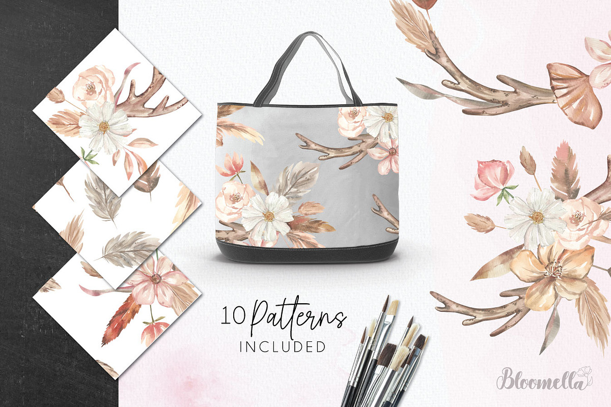 Watercolour Bohemian Florals Neutral, a Decorative Illustration by Bloomella (Photo 8 of 8)
