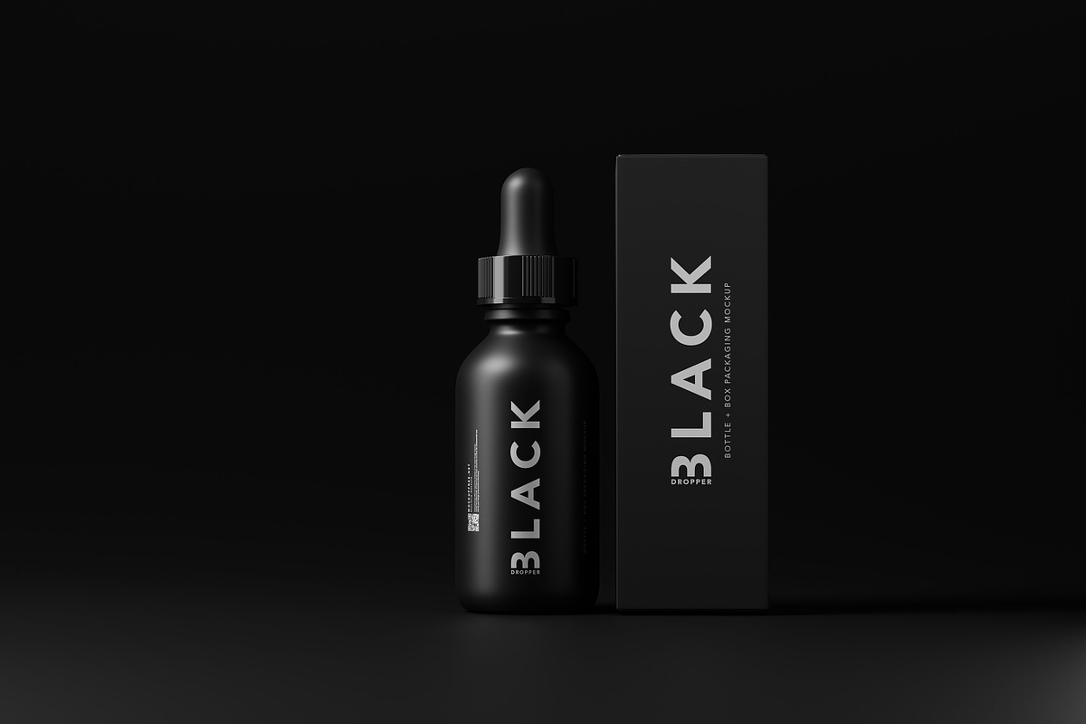 Black Dropper Bottle + Box Mockups, a Packaging Mockup by MockupFree.Net (Photo 10 of 10)
