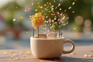 Whimsical autumn scene in a coffee cup, a Food & Drink Photo by AlyaAnd