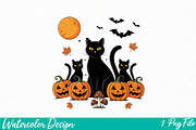 Black Cat Pumpkin Png, an Illustration by Watercolor design (Thumbnail 1 of 3)