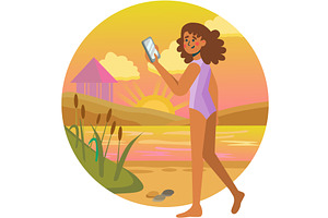 Happy woman on summer beach vector, a Person Illustration by vectorpointstudio