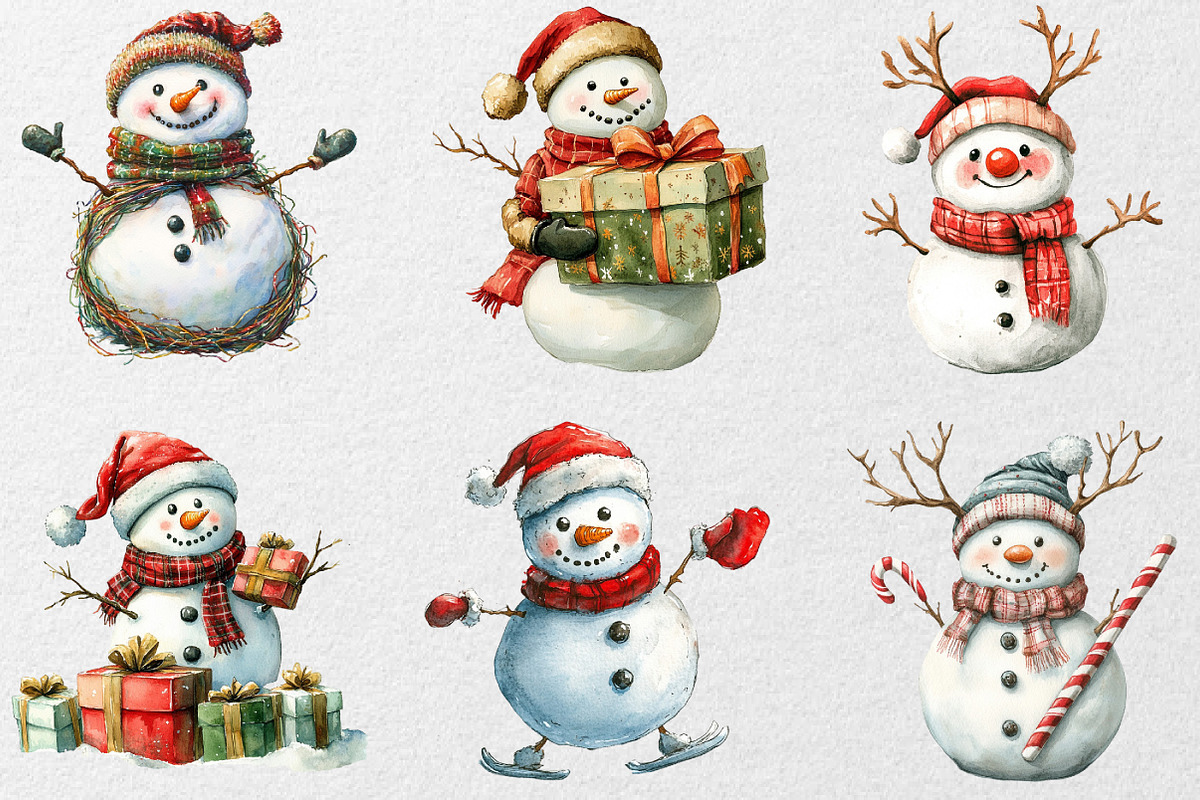 Funny Christmas Snowman Clipart, an Illustration by DreamCafeArt (Photo 3 of 7)