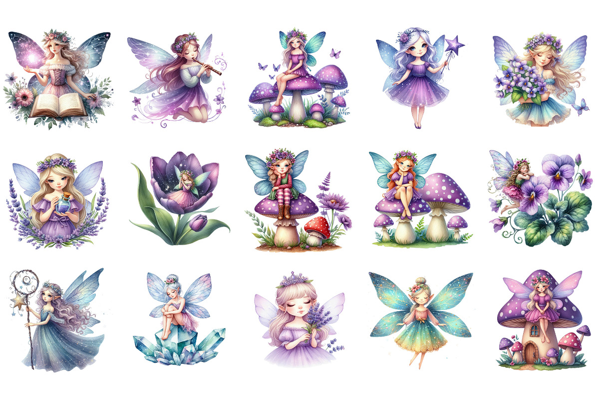 Watercolor Magical Garden Purple, an Illustration by Designking (Photo 3 of 5)