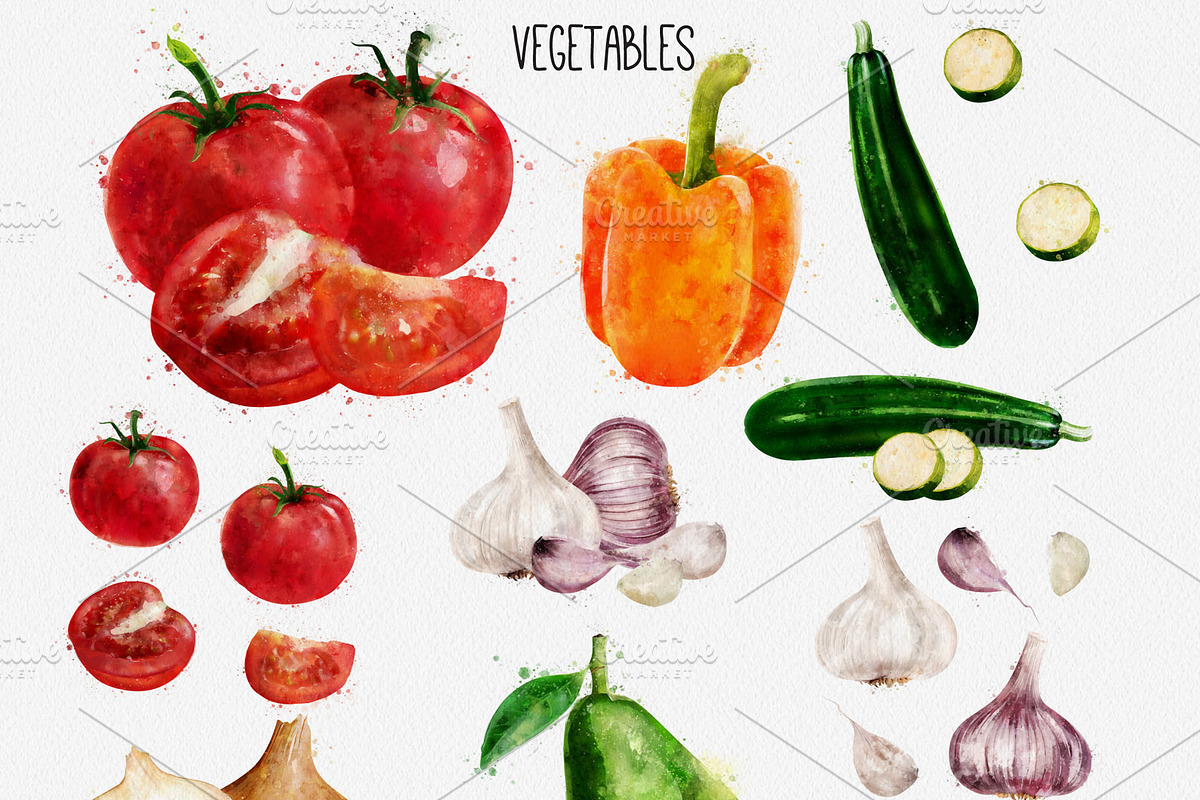 Watercolor Fruits And Vegetables, an Object Graphic by ConceptCafe (Photo 5 of 7)