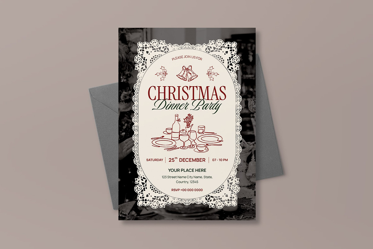 Christmas Dinner Party Invitation, an Invitation Template by graphicook (Photo 3 of 3)