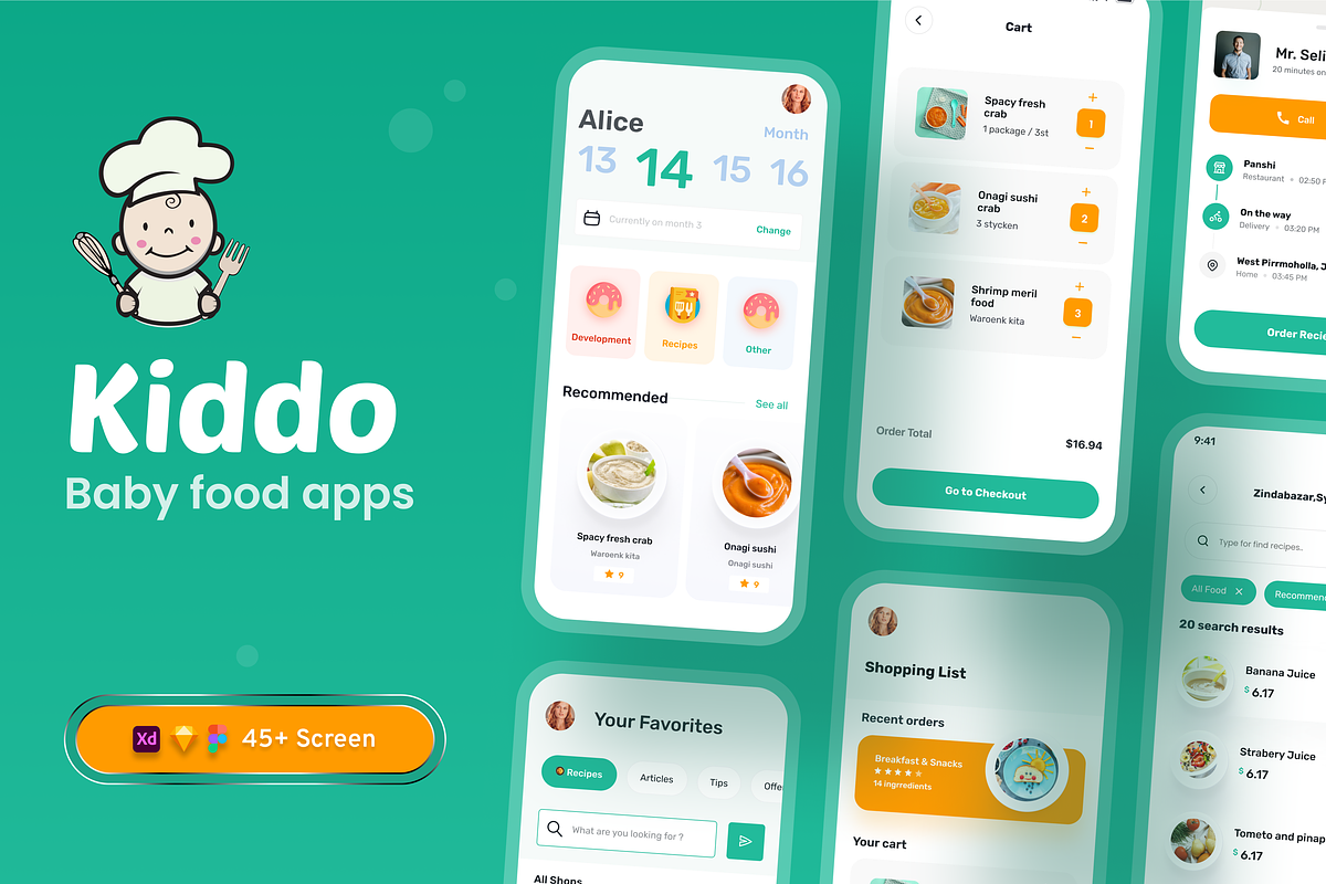 Baby food apps ui kit, a Device Mockup by Sylgraph (Photo 1 of 8)