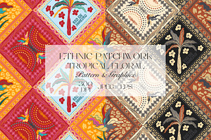 Patchwork Tropical Floral Pattern, a Pattern Graphic by StudioGlouna