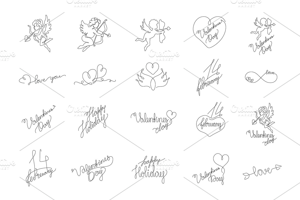 Big Love set. 99 Valentines Elements, a Decorative Illustration by Anastasiia_Dzhioeva (Photo 5 of 7)
