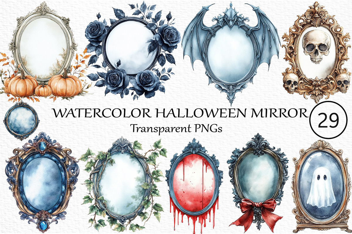 Watercolor Halloween Mirror Clipart, an Illustration by Craft Nest (Photo 1 of 5)
