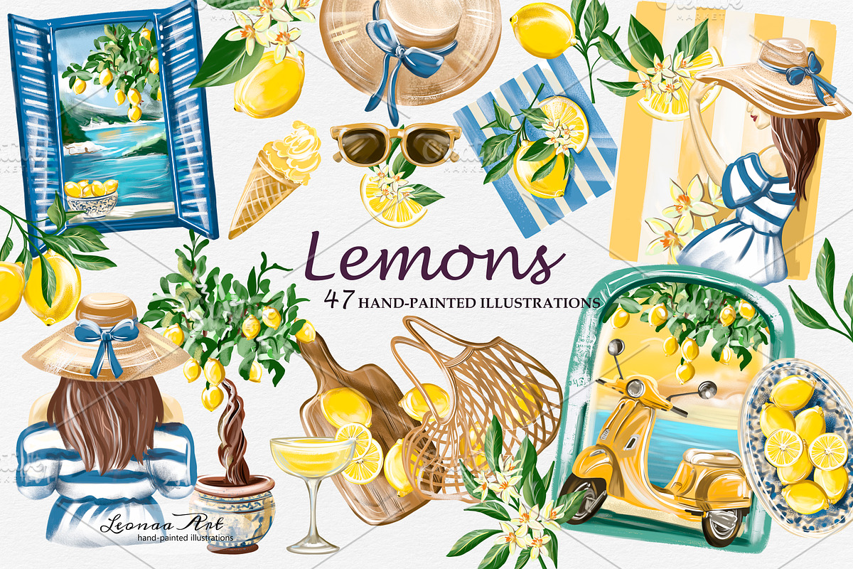Lemons Clipart Set, a Seasonal Illustration by Leonaa art (Photo 2 of 11)