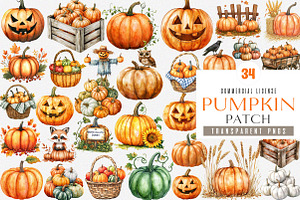 Pumpkin Patch Clipart PNG, an Illustration by SinaCreation