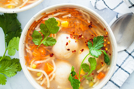 Potato balls soup with noodle, a Food & Drink Photo by vaaseenaa