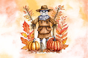 Watercolor Scarecrow Autumn Clipart