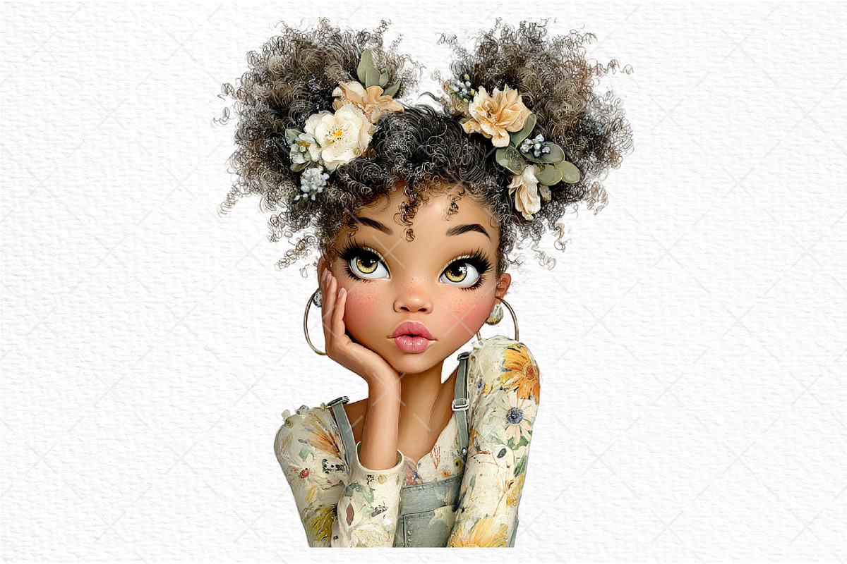 Whimsical Black Afro Girl Clipart, an Illustration by Craft Nest (Photo 11 of 11)