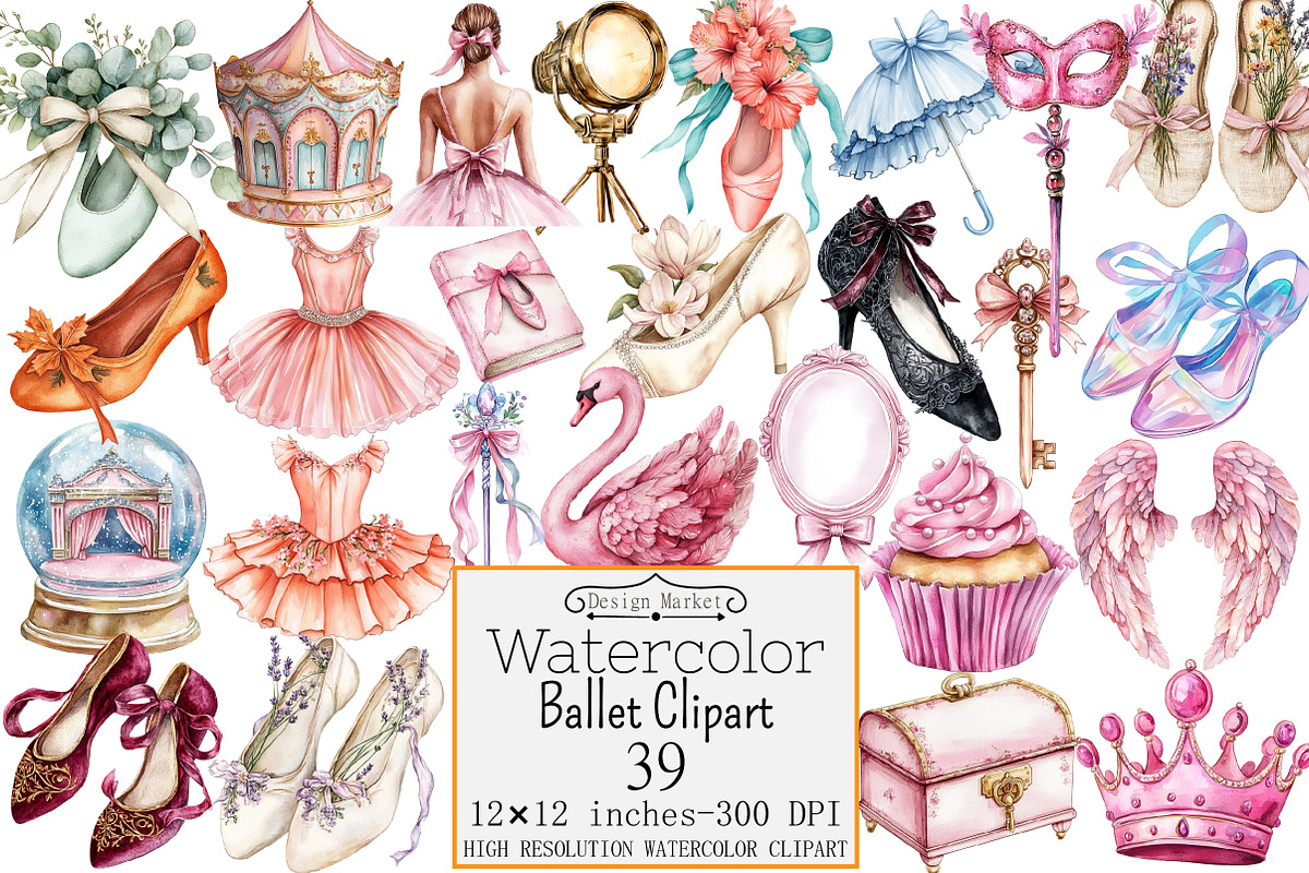 Watercolor Ballet Clipart, a Seasonal Illustration by Design Market (Photo 1 of 4)