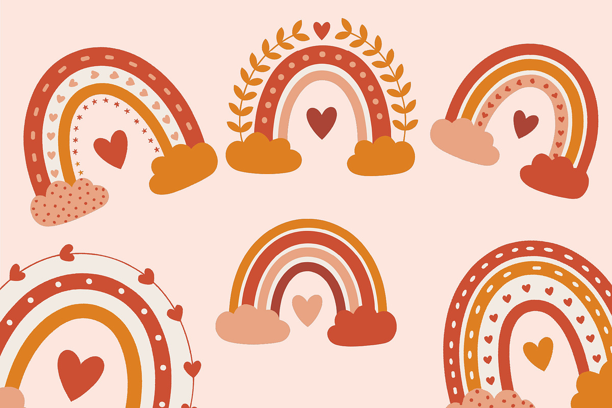 Boho Rainbows Clipart & Vector, an Illustration by Printable Pretty Studio (Photo 2 of 4)