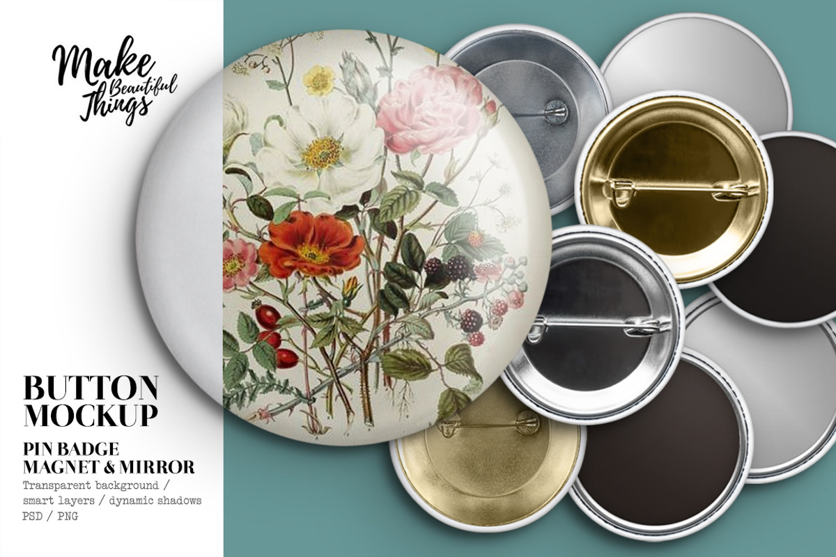 Isolated pin button mockup #1818, a Product Mockup by Make Beautiful Things (Photo 1 of 8)