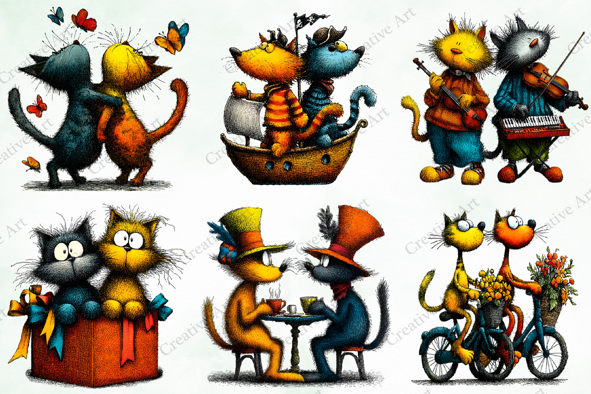Quirky Cats Friendship Clipart, an Illustration by Creative Art (Photo 2 of 10)