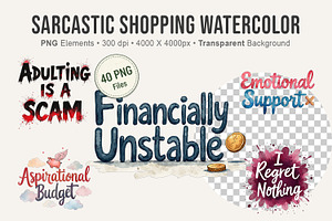 Sarcastic Shopping Watercolor PNG, an Illustration by Artnoy