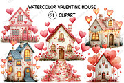 Watercolor Valentine House Clipart, an Illustration by Creative Art (Thumbnail 1 of 9)