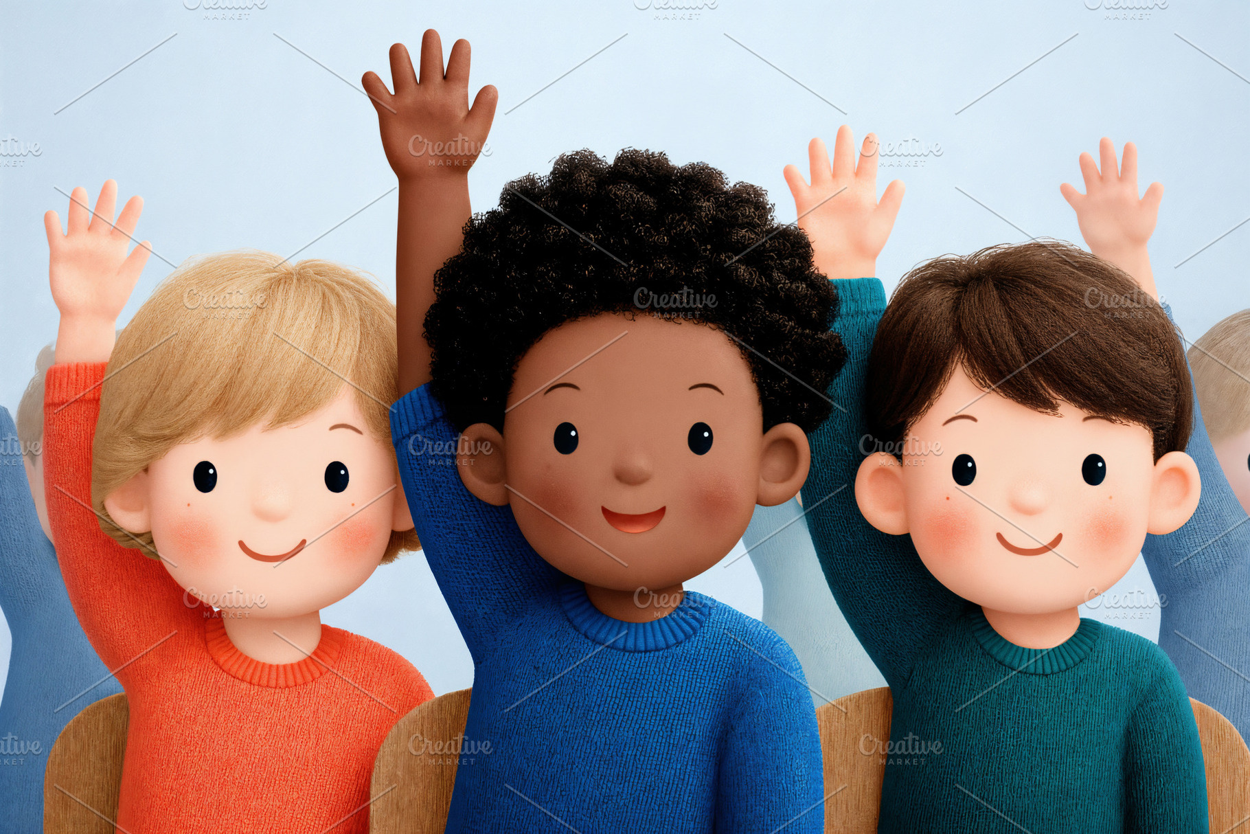 Engaged student group raises hands for participation, a School & Education Photo by OSORIOartist
