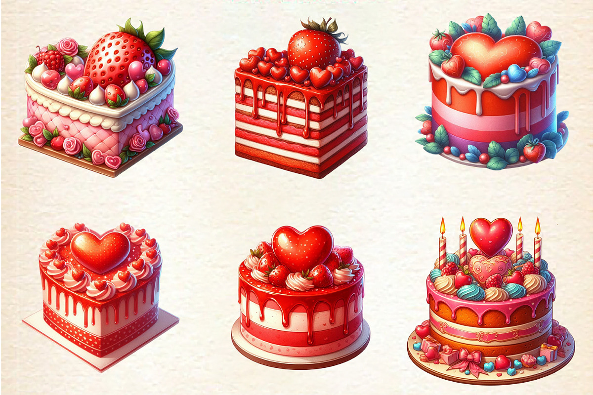 Valentine Cake Sublimation Clipart, an Illustration by DreamArtGraphic (Photo 4 of 6)