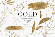 Gold leaves, splatters & strokers, an Illustration by LuiDesignStudio (Thumbnail 1 of 6)