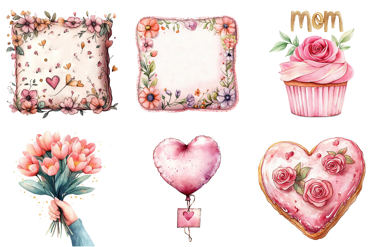 Romantic Mothers Day Clipart, an Illustration by Watercolor design (Photo 5 of 10)