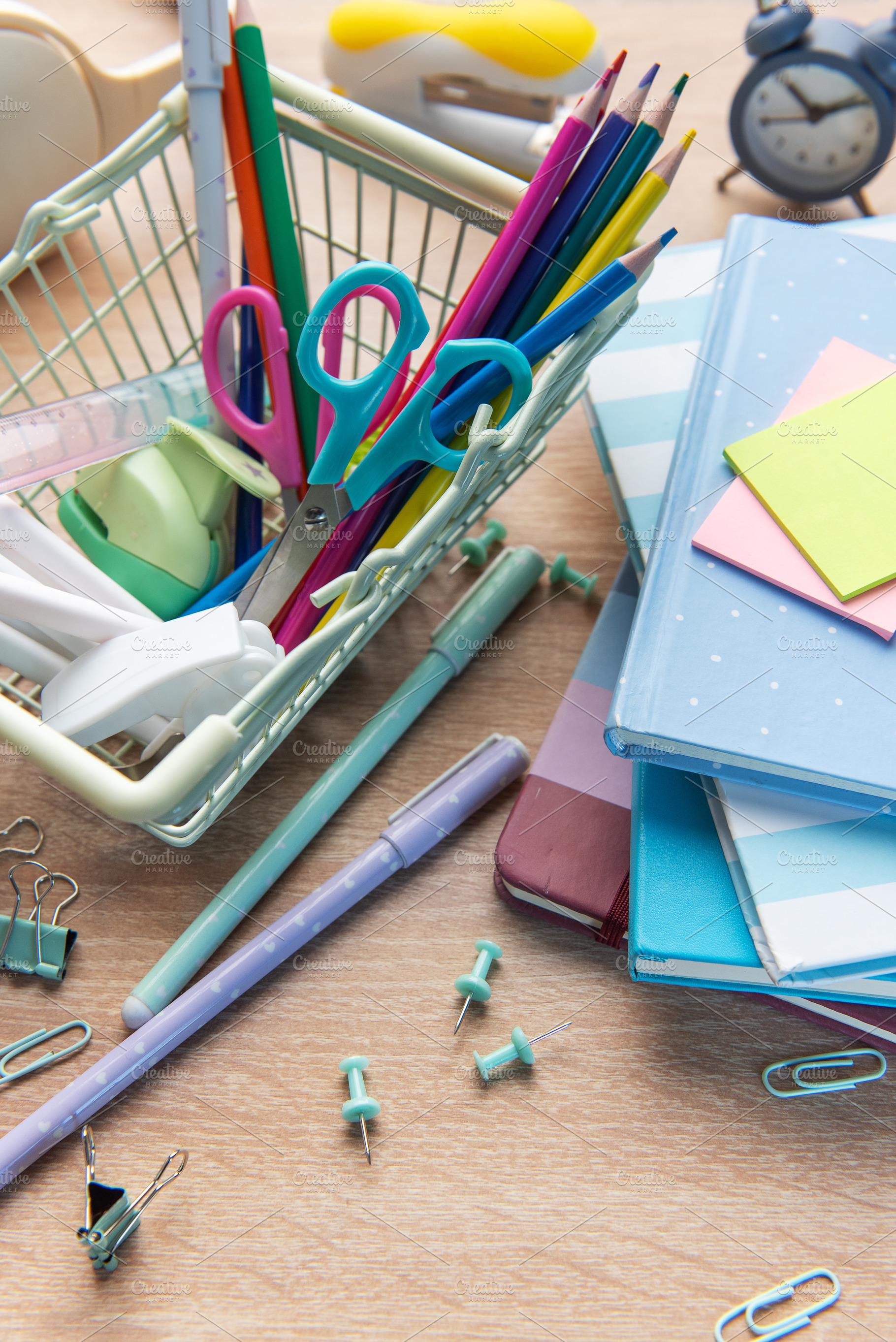 School stationery shopping basket with study supplies, a School & Education Photo by Olena Rudo